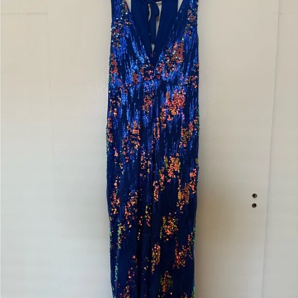 Anthropologie Blue Sequin Jumpsuit - Picture 3 of 6
